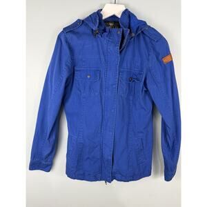 UNITED BY BLUE Women's Sz S Hooded Jacket Blue Organic Cotton Nautical Chore